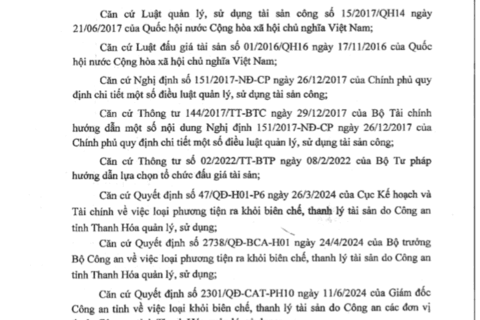 Thông báo về việc lựa chọn đơn vị tổ chức đấu giá tài sản thanh lý.