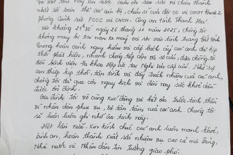 Người dân gửi Thư Cảm ơn đến Phòng Cảnh sát PCCC và CNCH