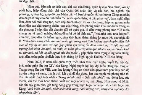 Bộ trưởng Lương Tam Quang gửi Thư chúc mừng năm mới 2026