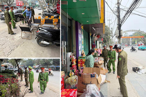 Công an phường Bỉm Sơn tăng cường bảo đảm trật tự đô thị tại khu vực bán hoa, cây cảnh dịp Tết