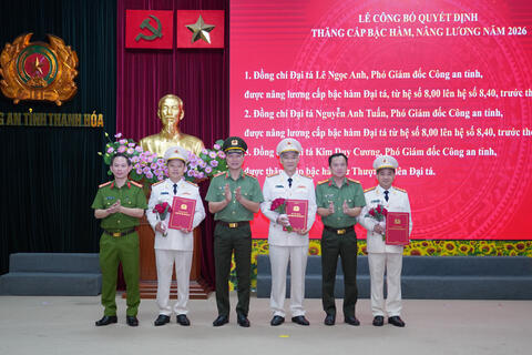 Công an Thanh Hóa công bố Quyết định thăng cấp bậc hàm, nâng bậc lương năm 2026