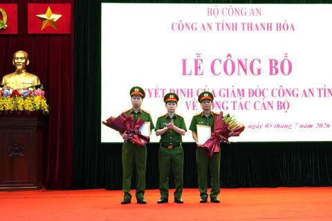 Công an tỉnh Thanh Hóa công bố các Quyết định về công tác cán bộ