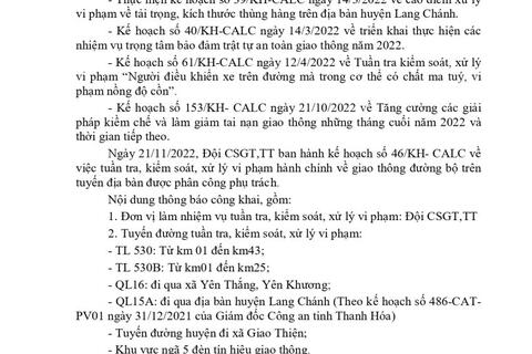 Công an huyện Lang Chánh thông báo công khai kế hoạch TTKS từ ngày 21/11 đến ngày 27/11/2022