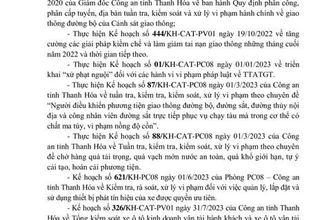 Thông báo công khai nội dung TTKS, XLVP của Đội Cảnh sát QLHC về TTATXH Công an huyện Mường Lát (Từ ngày 04/9/2023 đến 10/9/2023)