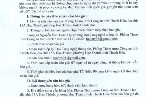 Thông báo yêu cầu báo giá