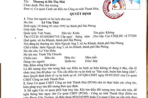 Quyết định truy tìm người số 16461/QĐ-CSMT ngày 12/10/2025 của Cơ quan CSĐT Công an tỉnh Thanh Hóa