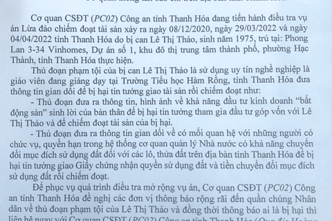 Thông báo truy tìm bị hại liên quan đến vụ án Lê Thị Thảo lừa đảo chiếm đoạt tài sản