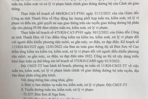 Kế hoạch TTKS công khai của công an thị xã Bỉm Sơn từ ngày 14/03/2022 đến ngày 20/03/2022