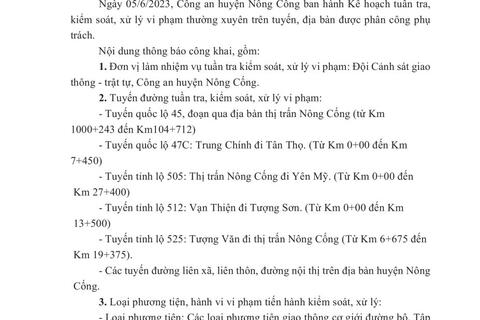 Kế hoạch TTKS ngày 05/6/2023