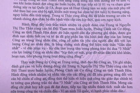 Lãnh đạo Bộ Công an gửi thư khen Công an Thanh Hoá