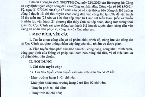 Thông báo kế hoạch tổ chức tuyển chọn công dân vào Công an nhân dân