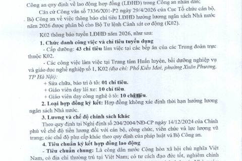 Thông báo về việc tuyển lao động hợp đồng tại Bộ Tư lệnh Cảnh sát cơ động