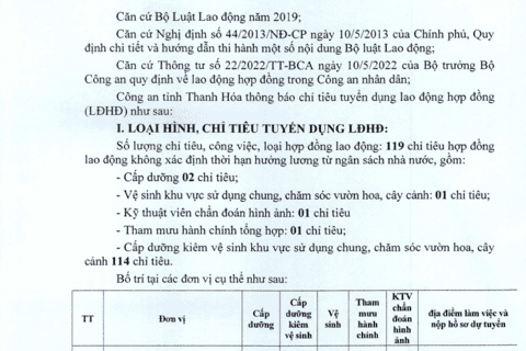 Thông báo về việc tuyển dụng lao động hợp đồng trong Công an Thanh Hóa