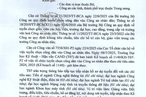Thông báo về việc tuyển chọn công dân vào Công an nhân dân