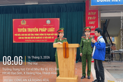Công an xã Hoằng Hóa đẩy mạnh tuyên truyền pháp luật cho học sinh