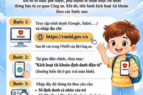 Cách kích hoạt tài khoản định danh điện tử mức 2 cho trẻ dưới 14 tuổi tại nhà